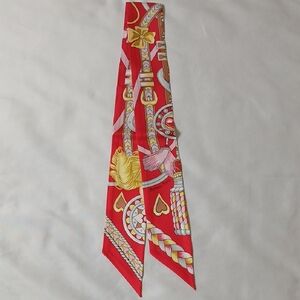 Hermès Silk "Harnais De Coeur" Twilly Scarf